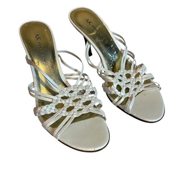 AK Anne Klein Shoes - Ann Kline Strappy White Summer Casual Sandal Heel Leather 7M